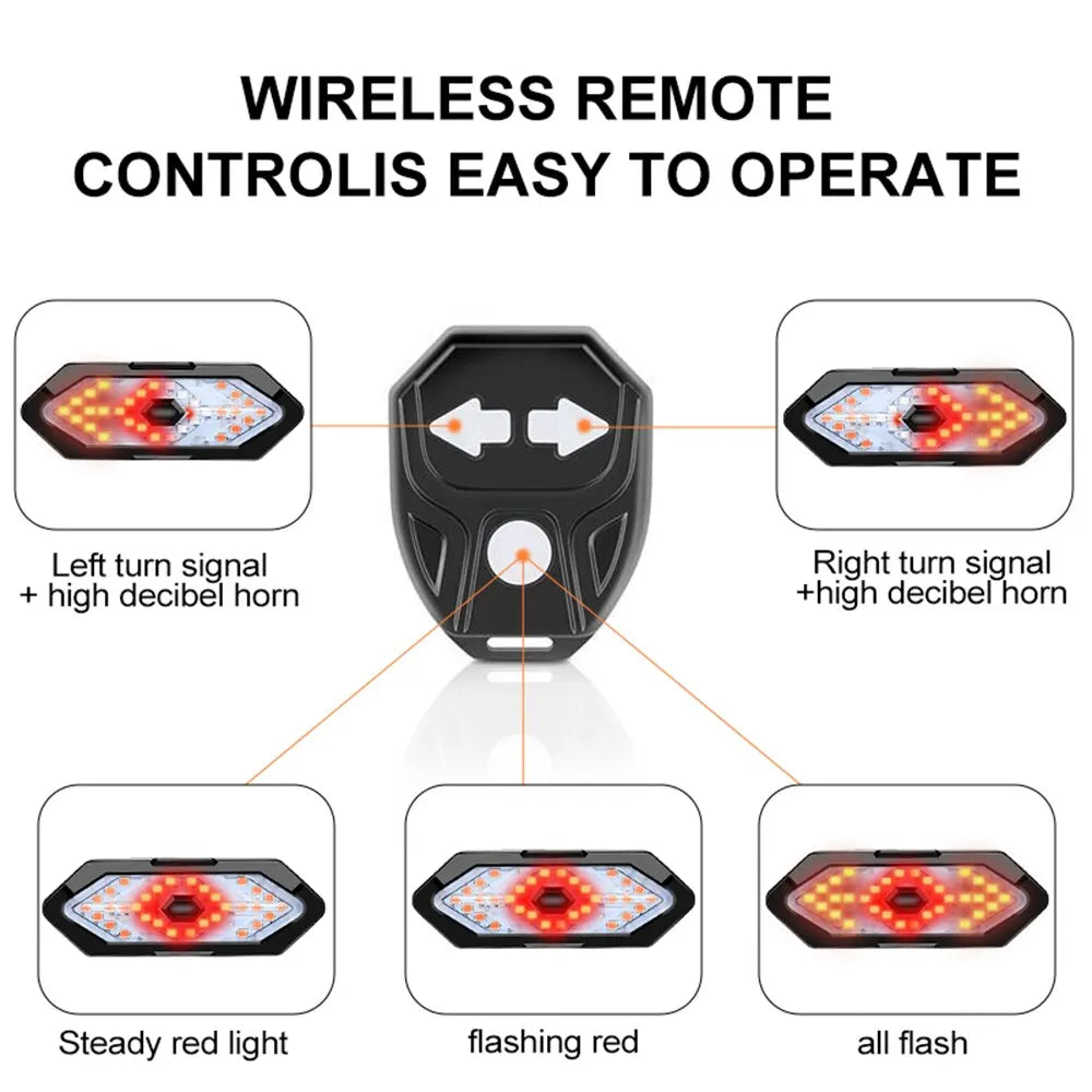 LED Bike Turn Signal Rear USB Rechargeable Wireless Tail Light